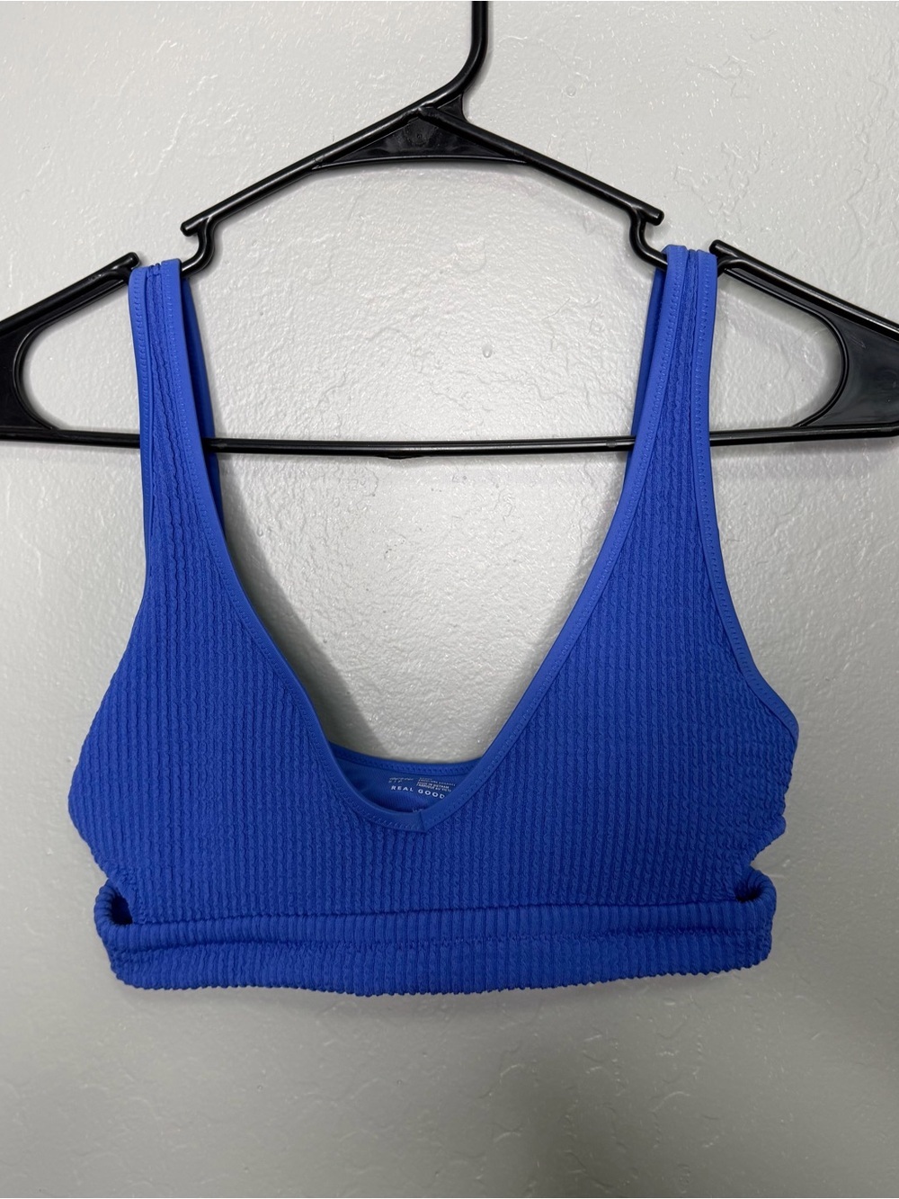 Aerie Ribbed Bikini Swim Top Royal Blue V Neck Scoop Back Textured sz small